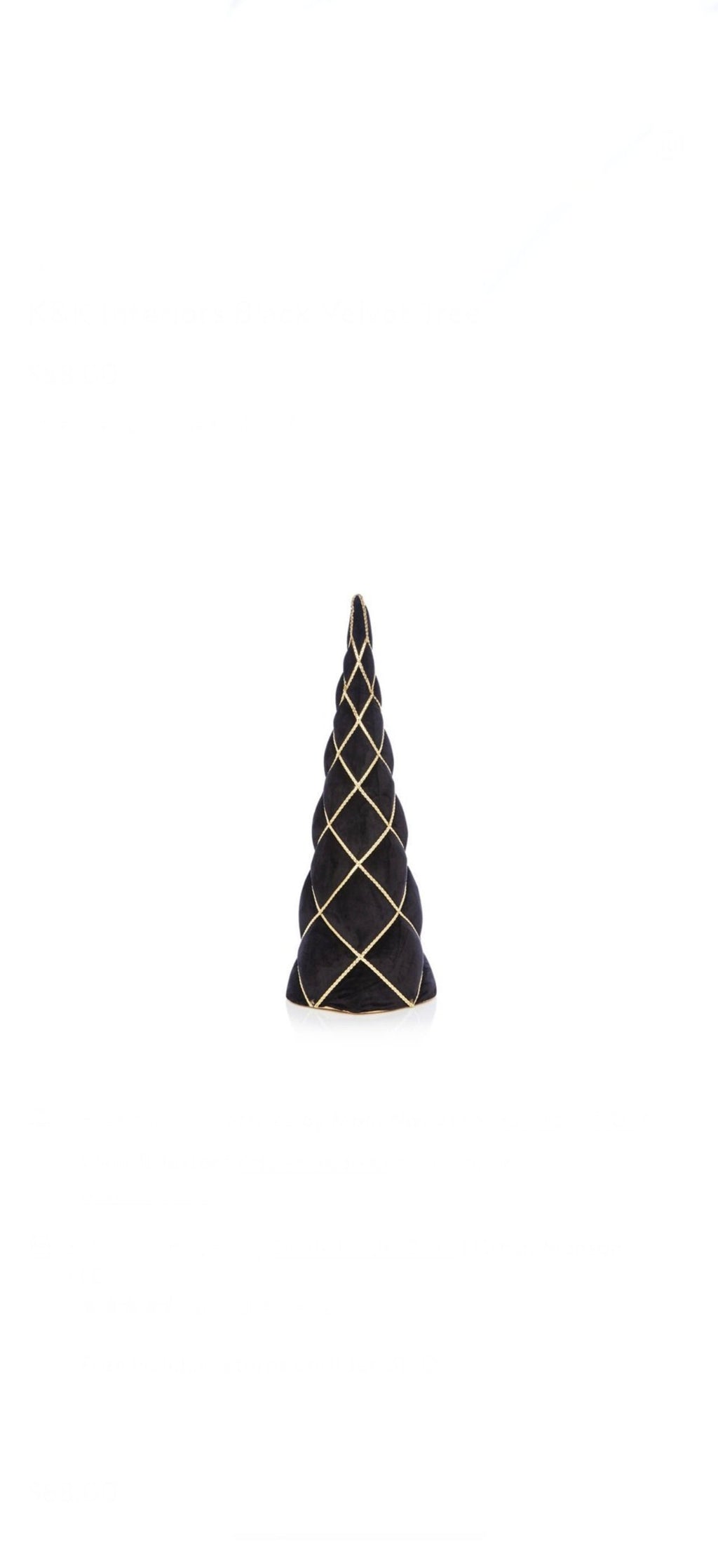 Black Velvet Cone Tree with Gold Braid ~ 22 inch
