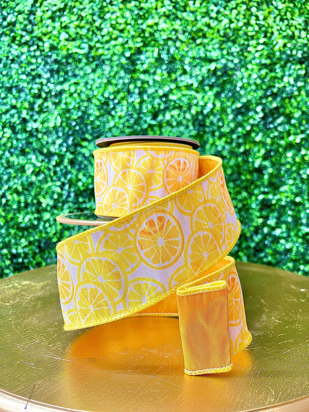 2.5 inch Yellow Lemon Print Ribbon ~ 10 yards ~ Wired