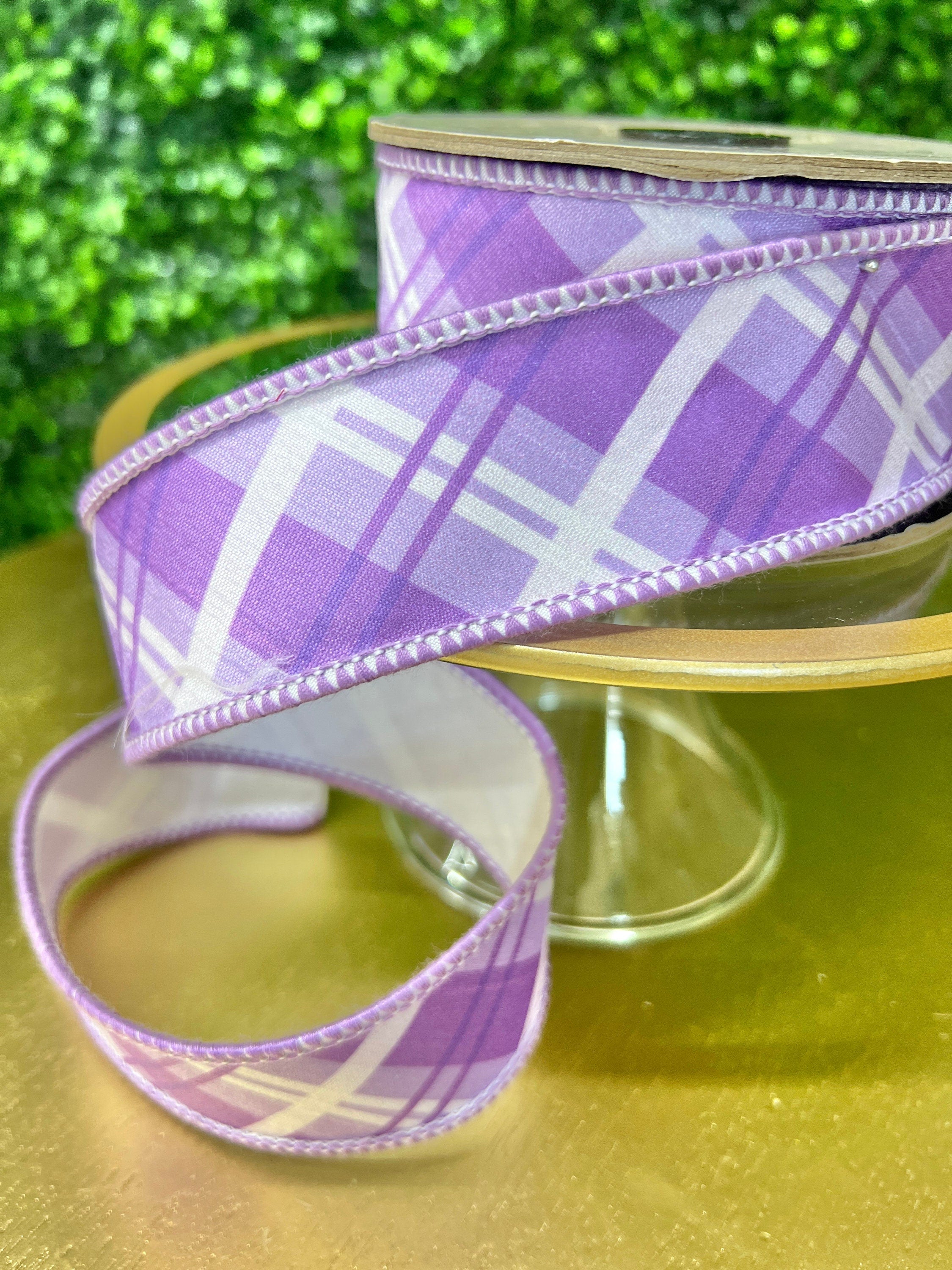 1.5” D Stevens Purple Plaid Ribbon ~ 5 yards