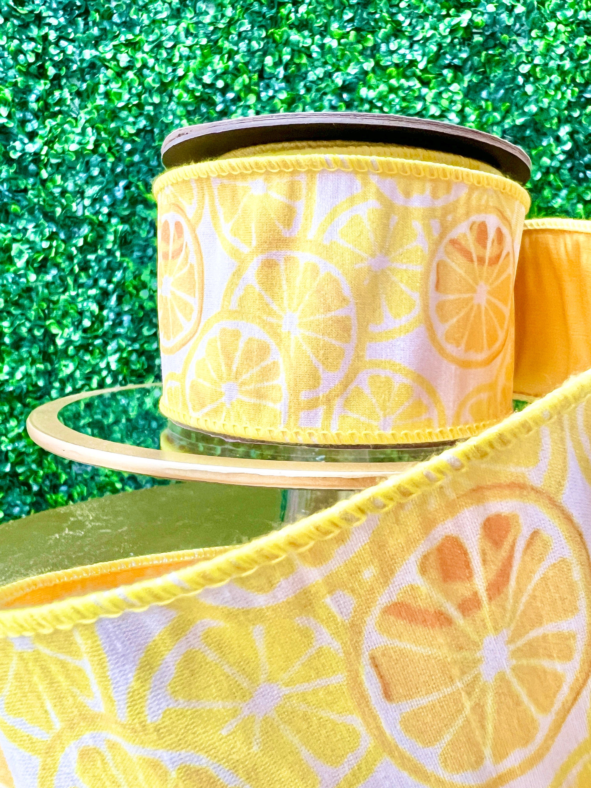 2.5 inch Yellow Lemon Print Ribbon ~ 10 yards ~ Wired