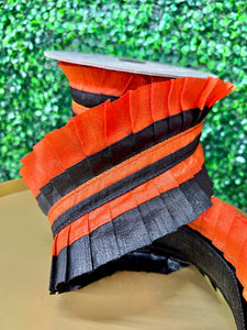 4 inch Pleated Orange & Black  Halloween Ribbon - 5 yards - Wired - D Stevens