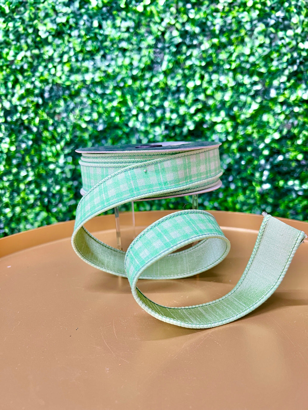 1 inch Green Picnic Plaid Ribbon ~ 10 yards ~ Wired ~ Farrisilk