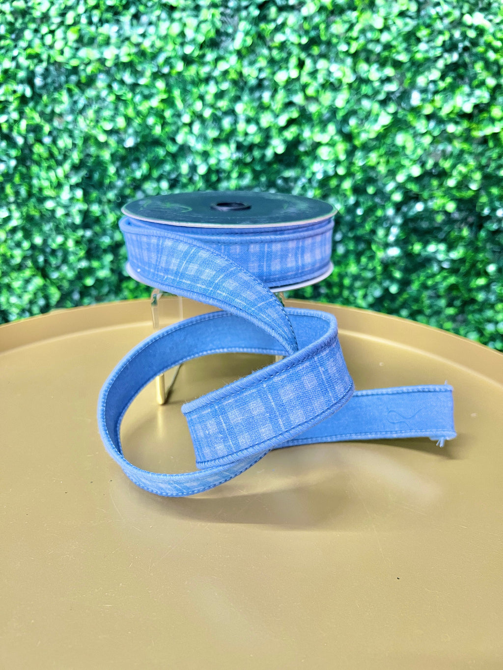 1 inch Blue Picnic Plaid Ribbon ~ 10 yards ~ Wired ~ Farrisilk