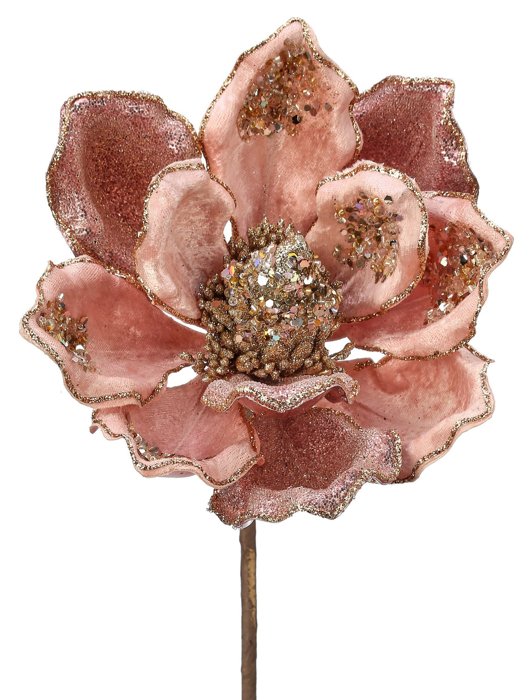 Rose Gold Heavy Jeweled Magnolia Stem