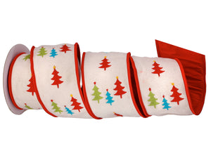 4 inch Embroidered Retro Christmas Tree Ribbon - 5 yards