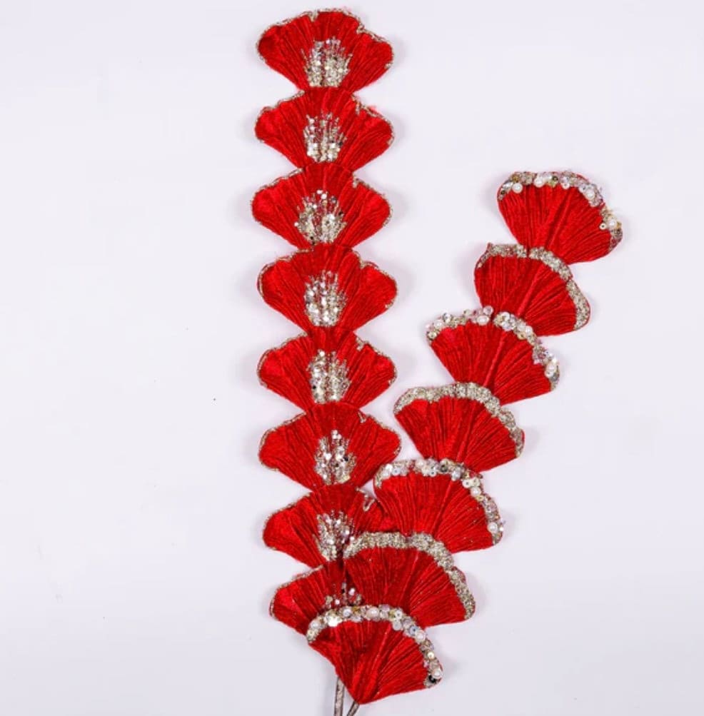 Red Victorian Fan - 26 inch, Red Christmas Tree Decorations, Red Tree Topper Spray