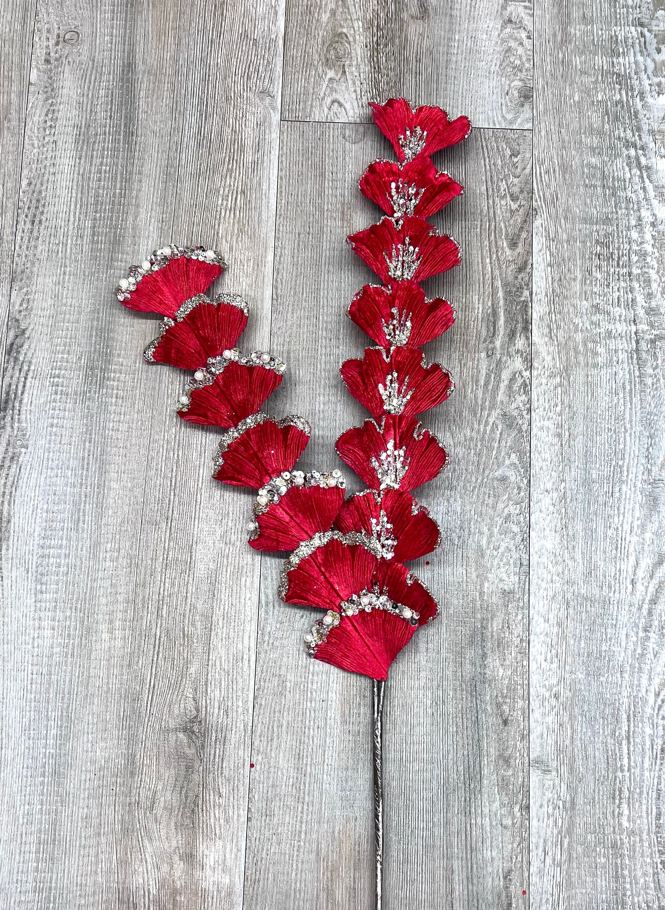 Red Victorian Fan - 26 inch, Red Christmas Tree Decorations, Red Tree Topper Spray