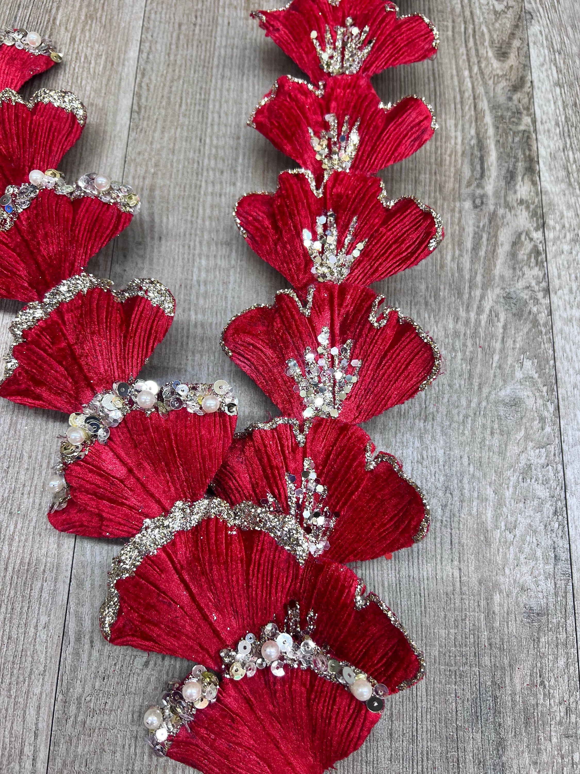 Red Victorian Fan - 26 inch, Red Christmas Tree Decorations, Red Tree Topper Spray