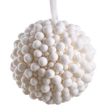 White Pompom Ball Ornament - 4 inch