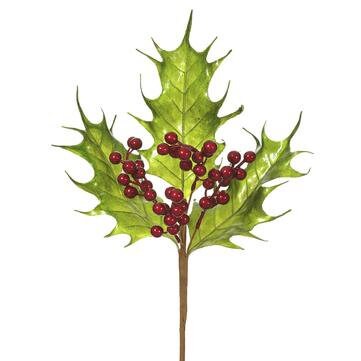 Green Metallic Holly Pick with Berries - 16 inch