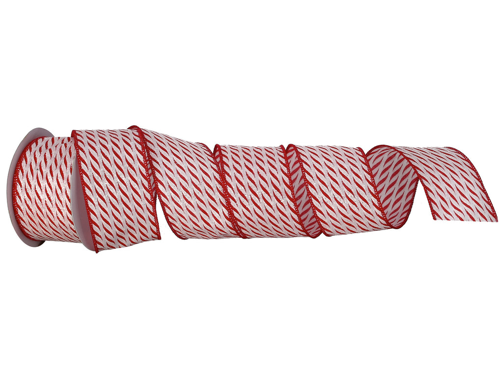 2.5 inch Peppermint Stick Ribbon ~ 10 yards ~ Wired