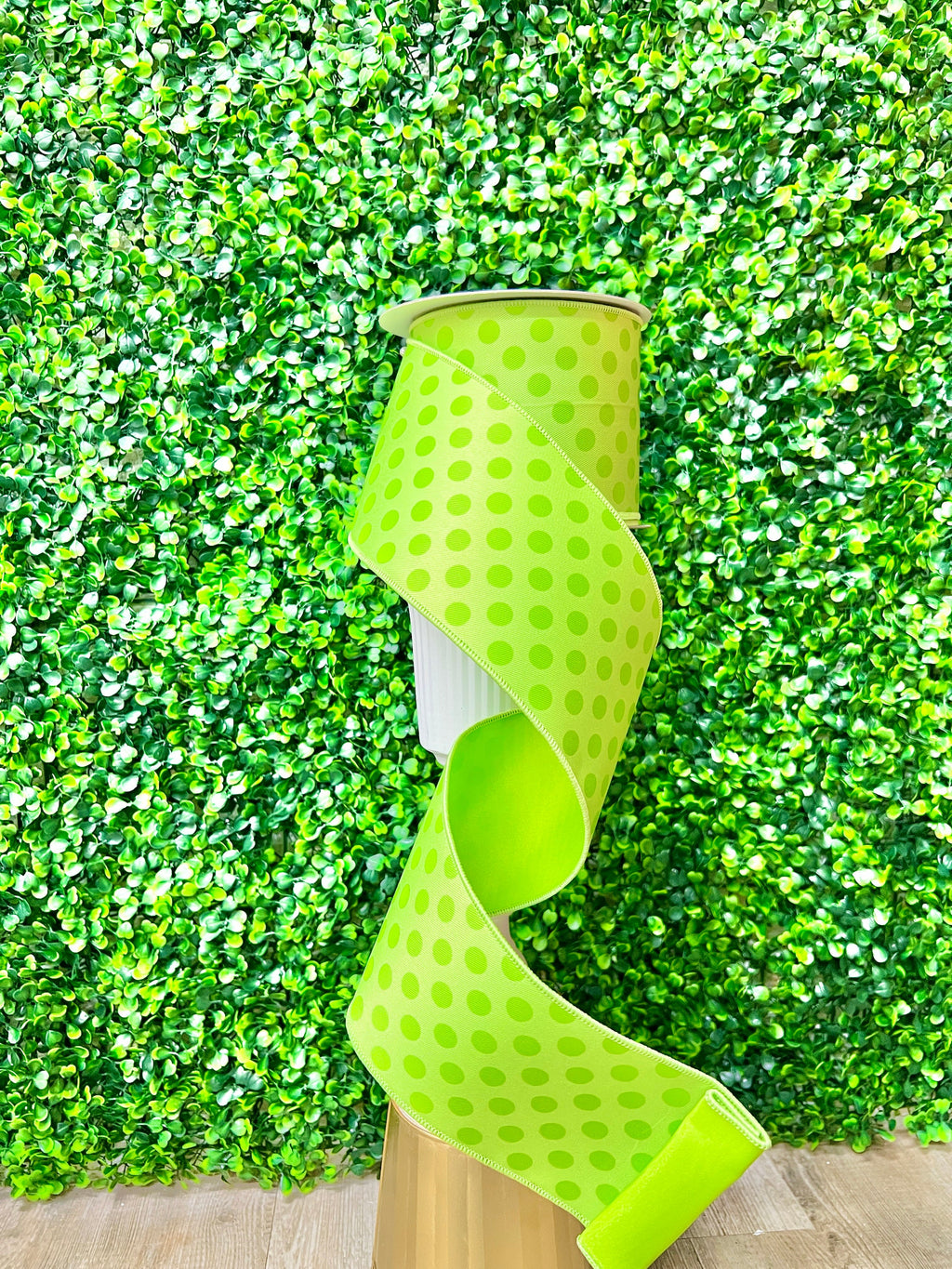 Lime Monochrome Dots Ribbon ~ 4 Inch x 10 Yards ~ Farrisilk