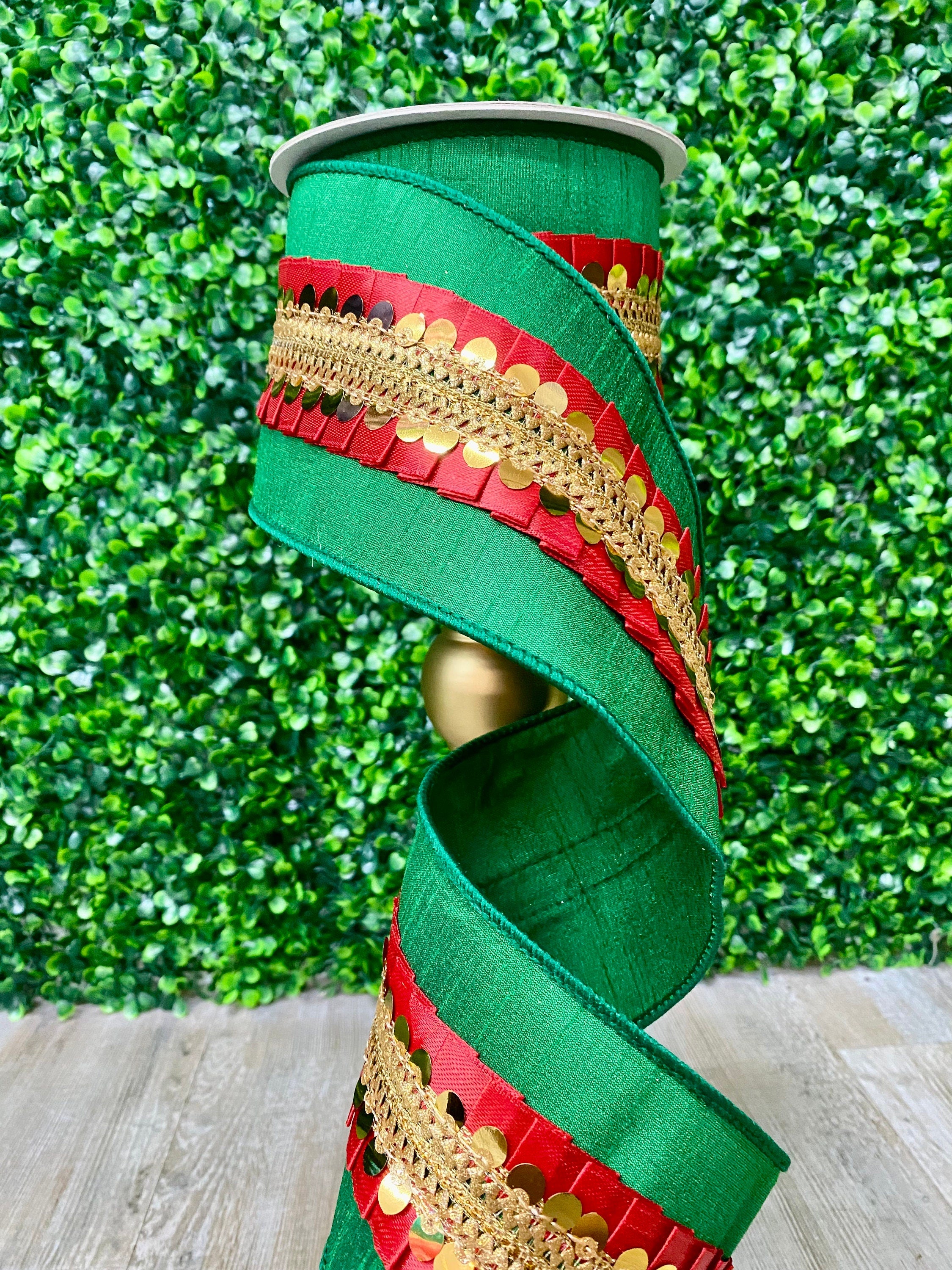 4 inch Green & Red ~ Nutcracker Frills Ribbon ~ 10 yards ~ Wired