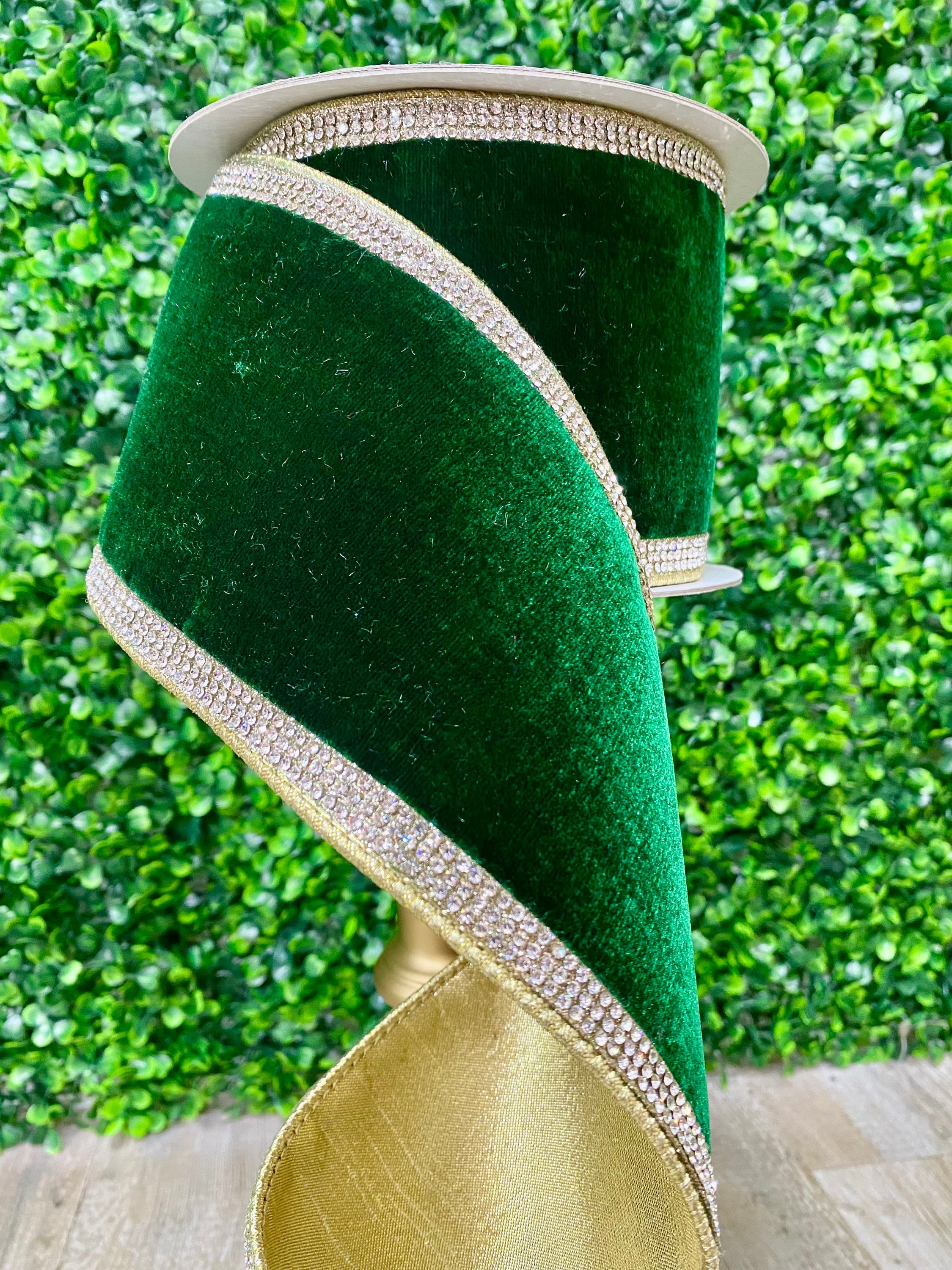 4 Inch Emerald Velvet Ribbon - Winter Diamonds