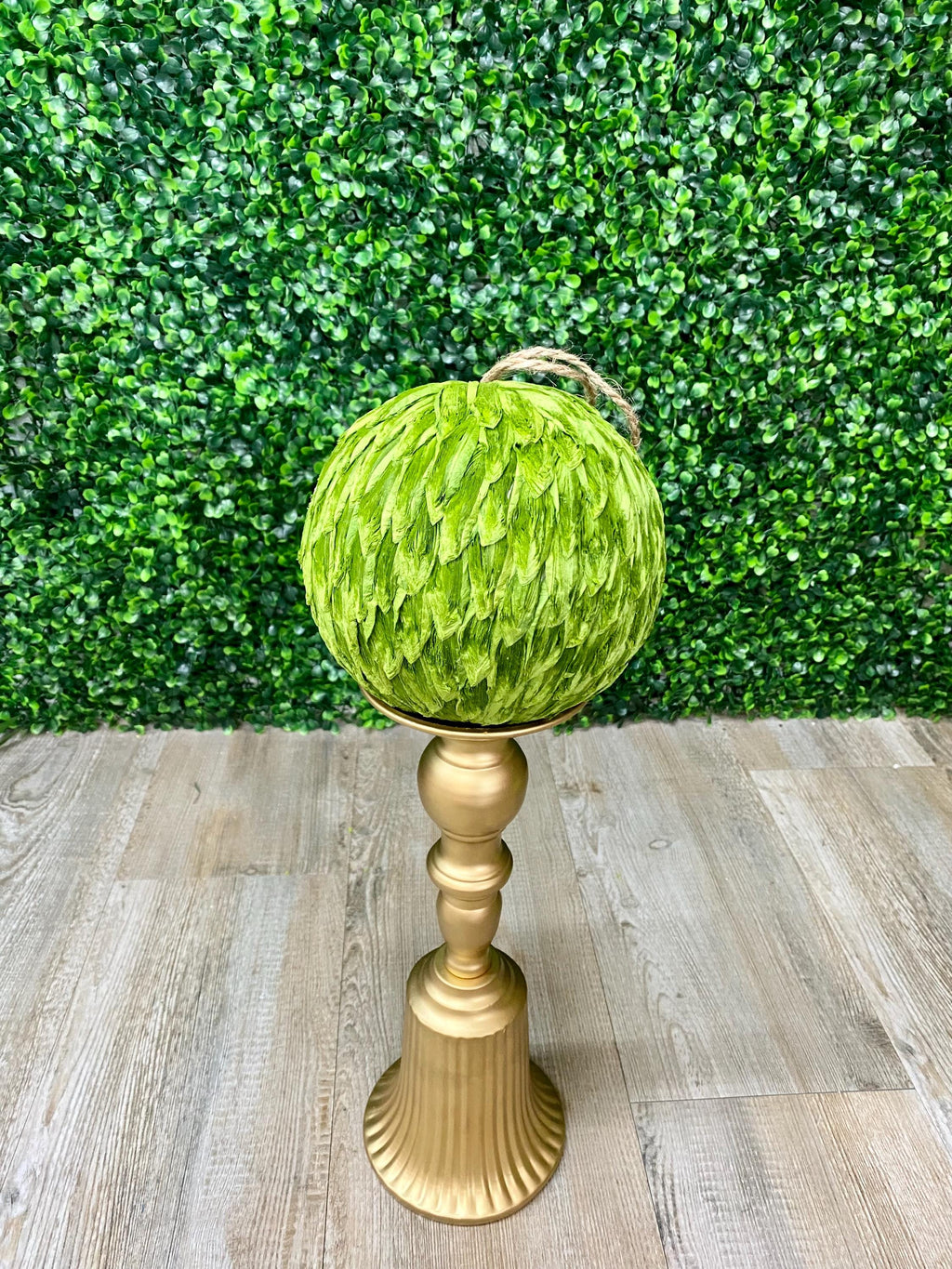 Green Raffia Ball Ornament - 6”