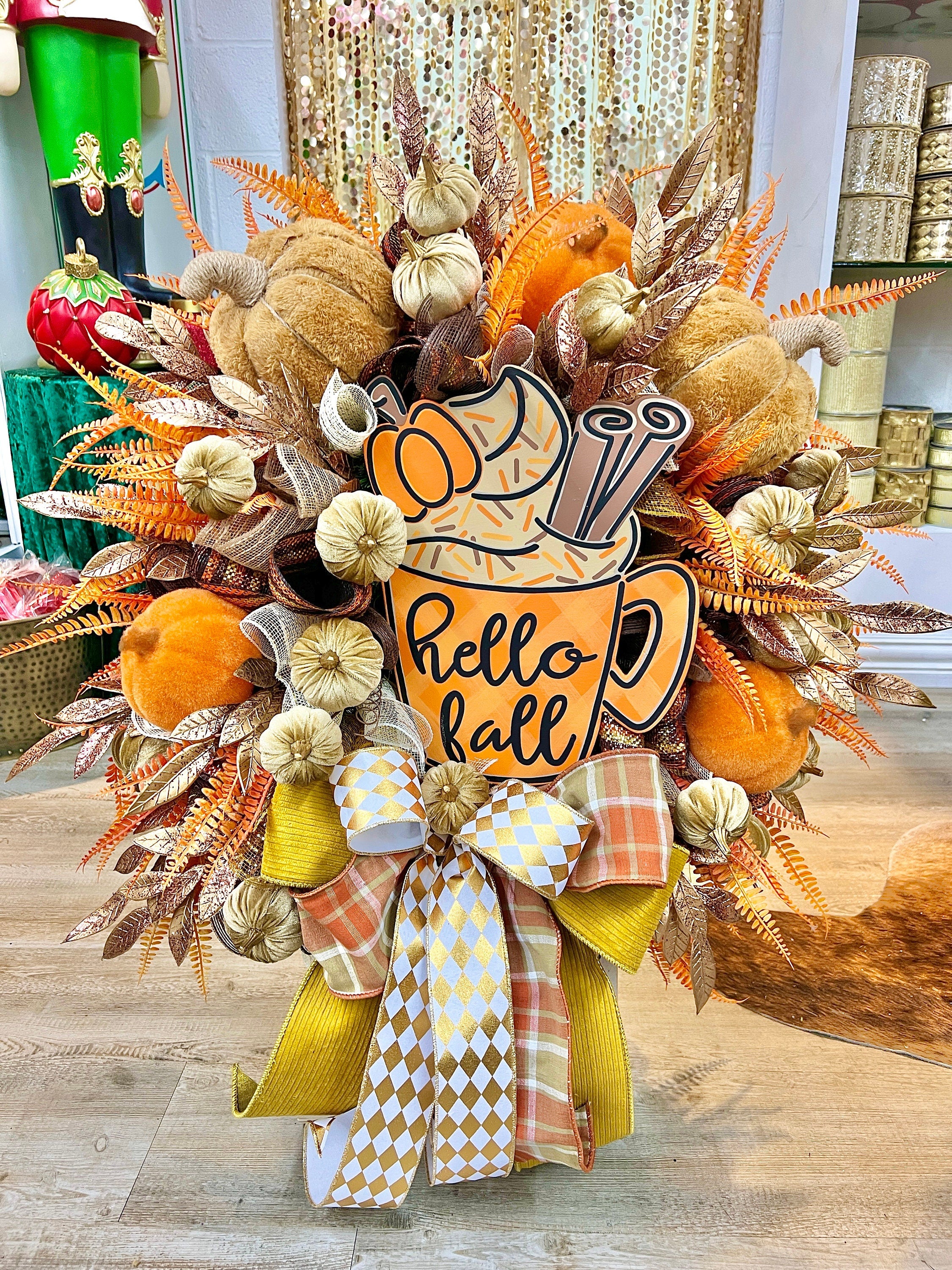 Hello Fall Pumpkin Wreath for Front Door