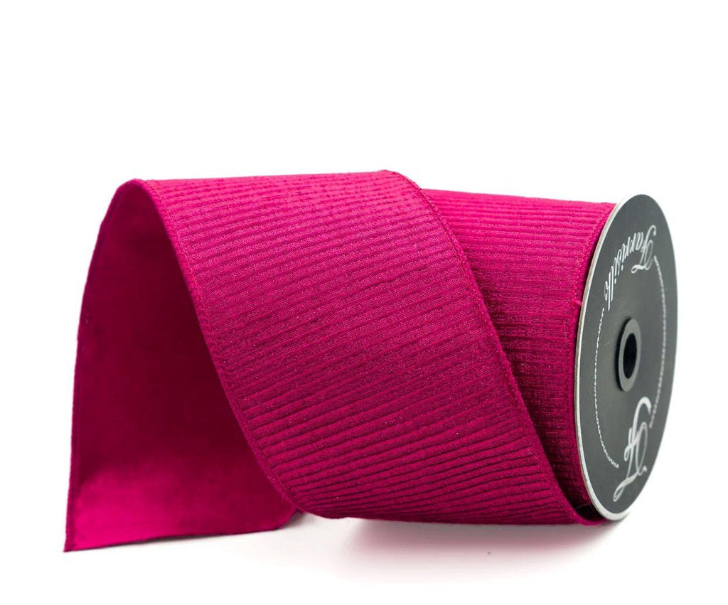 4 inch Hot Pink Pleated Metallic Ribbon- 10 yards- Farrisilk