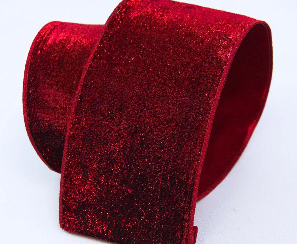 Red Lame Velvet Ribbon - 4 Inch x 10 Yards