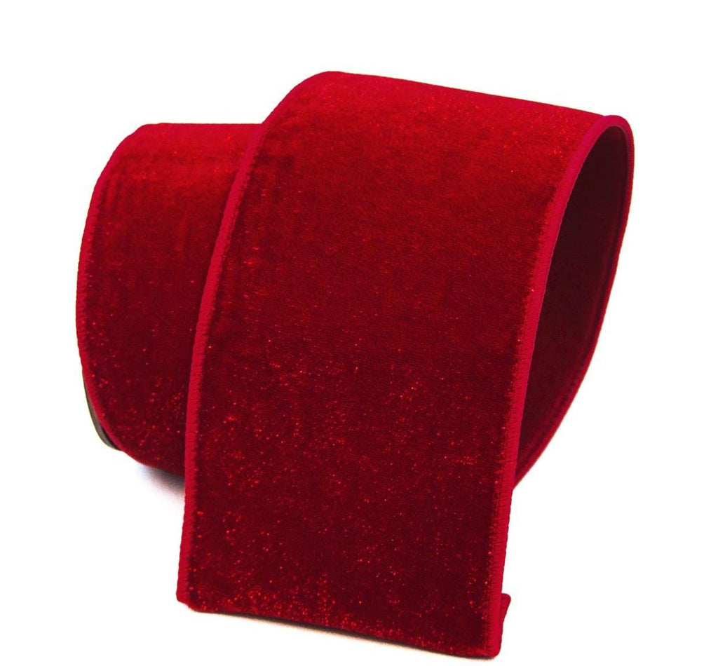 Red Diamond Dust Velvet Ribbon - 4 Inch x 10 Yards