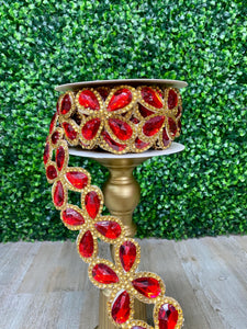 2.5” Red & Gold Jewel Floret Trim Ribbon - 6yds