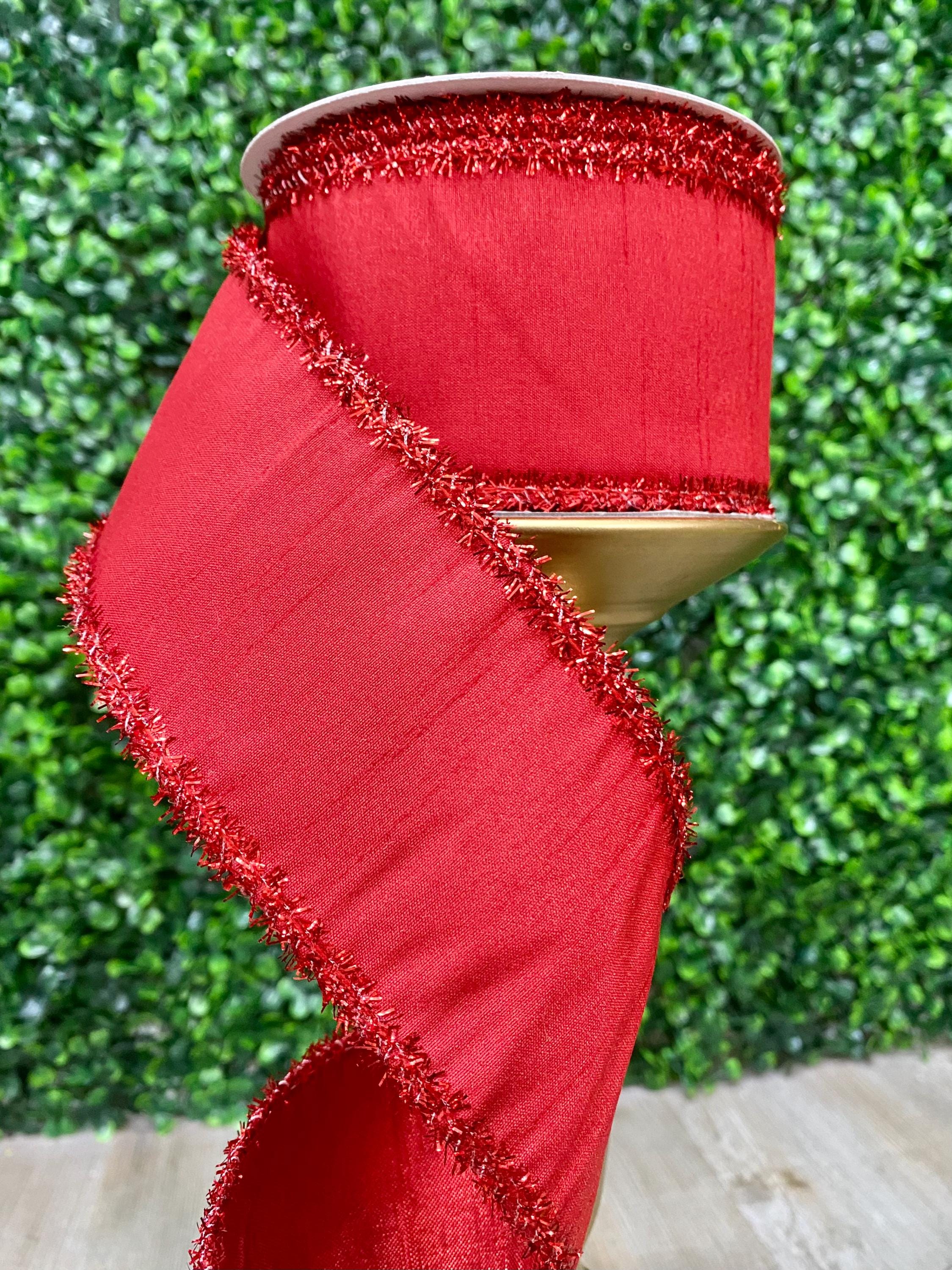 2.5” Red Metallic Edge Fused Dupion Ribbon ~ 10 yards