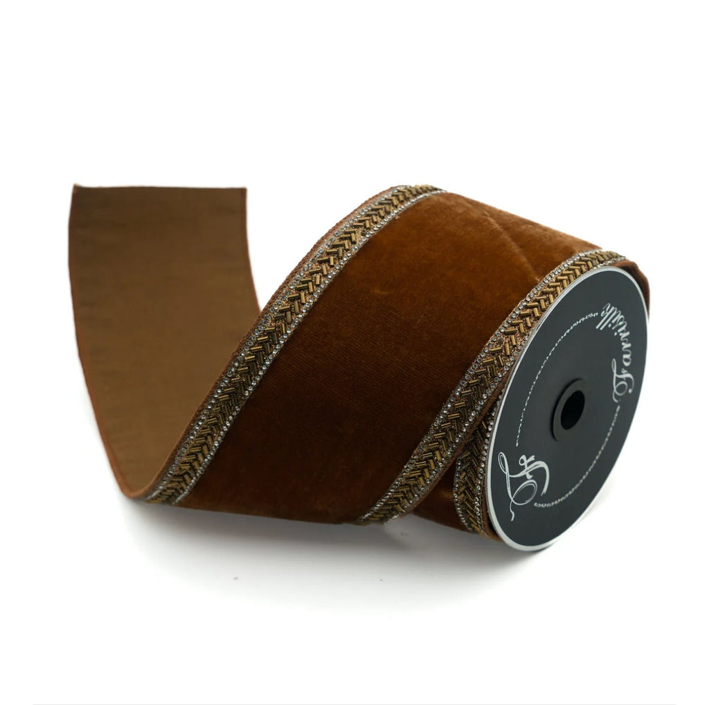 4 Inch Pecan Brown Velvet Wired Ribbon ~ 5 Yard