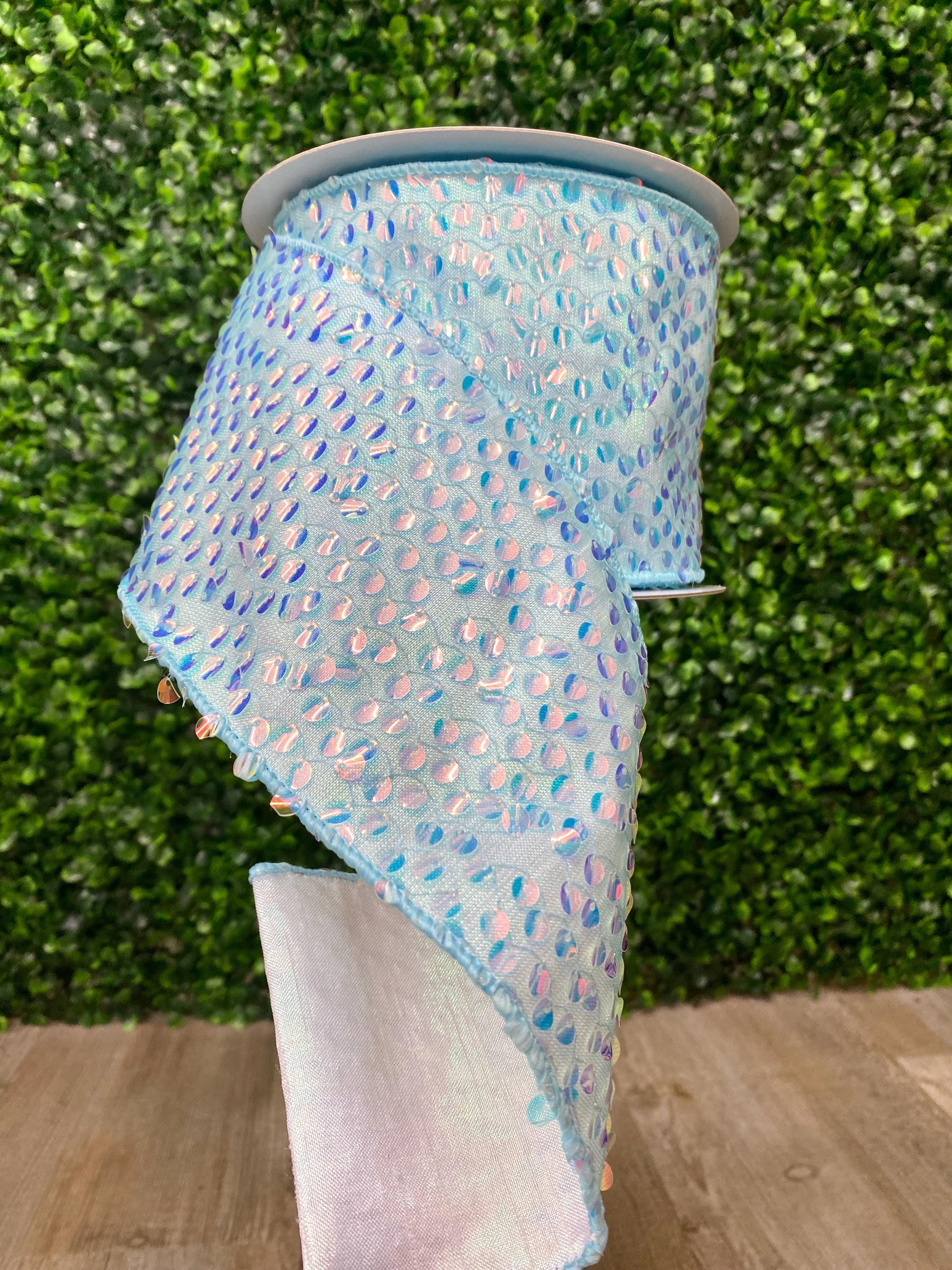 Aqua Blue Iridescent Sequins on Lame Ribbon - 10 Yards