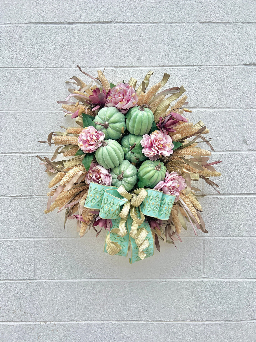 Boho Fall Pumpkin Wreath, Purple & Green Fall Wreath With Pumpkins, Fall Wreath for Front Door