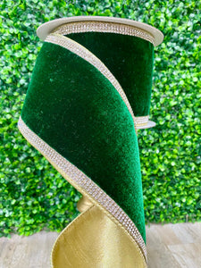 4 Inch Emerald Velvet Ribbon - Winter Diamonds