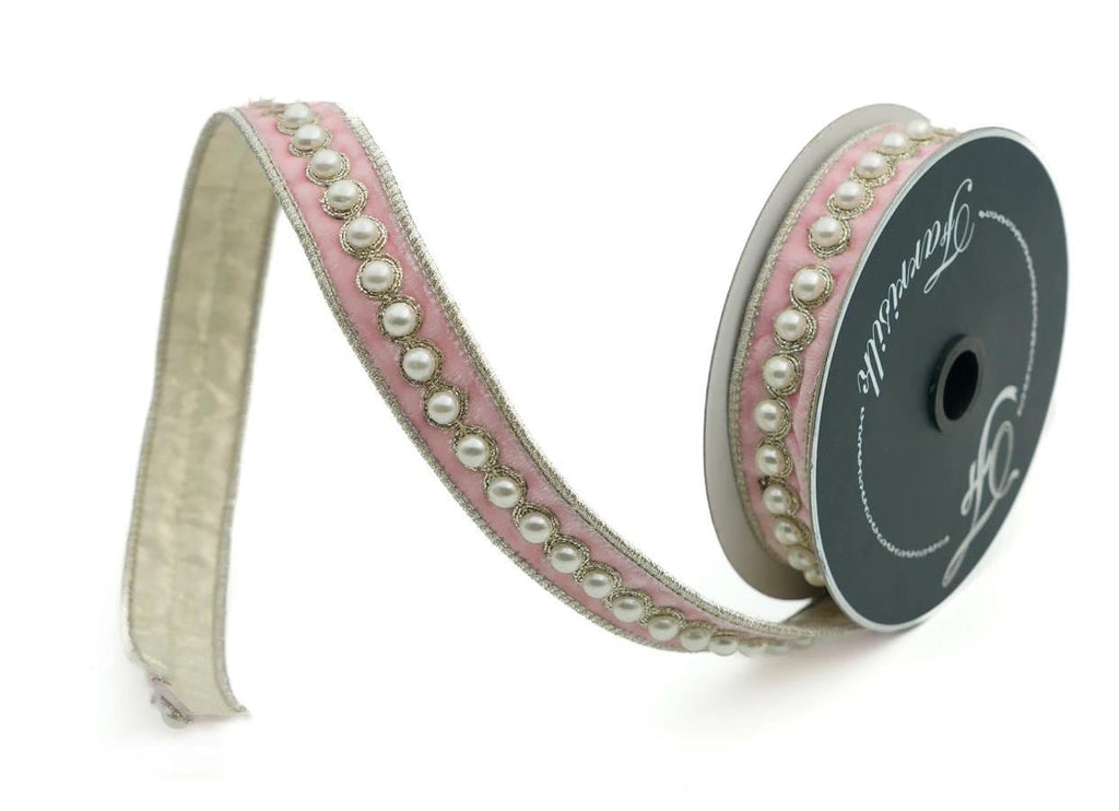 Pink Pearl Borders Ribbon~ 1 Inch x 5 Yards