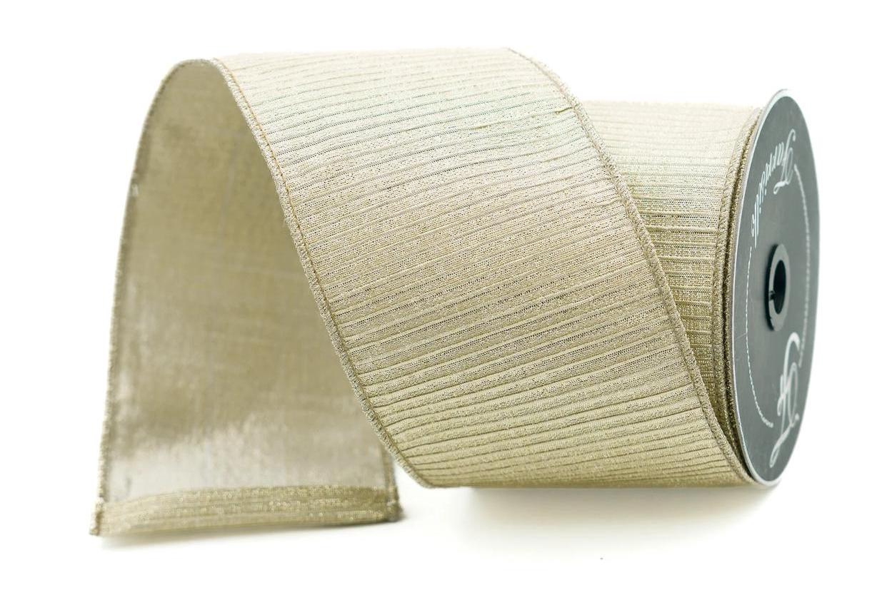 4 inch Champagne Pleated Metallic Ribbon- 10 yards- Farrisilk