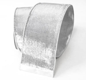 Silver Lame Velvet Ribbon - 4 Inch x 10 Yards