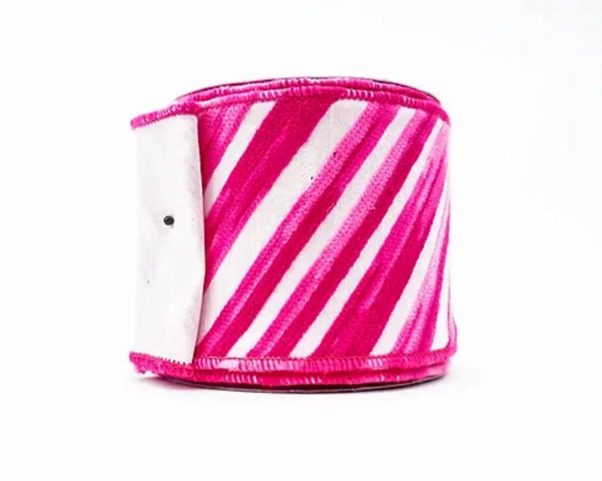 4 inch Hot Pink and Light Pink Diagonal Stripes Ribbon- 10 yards - Wired