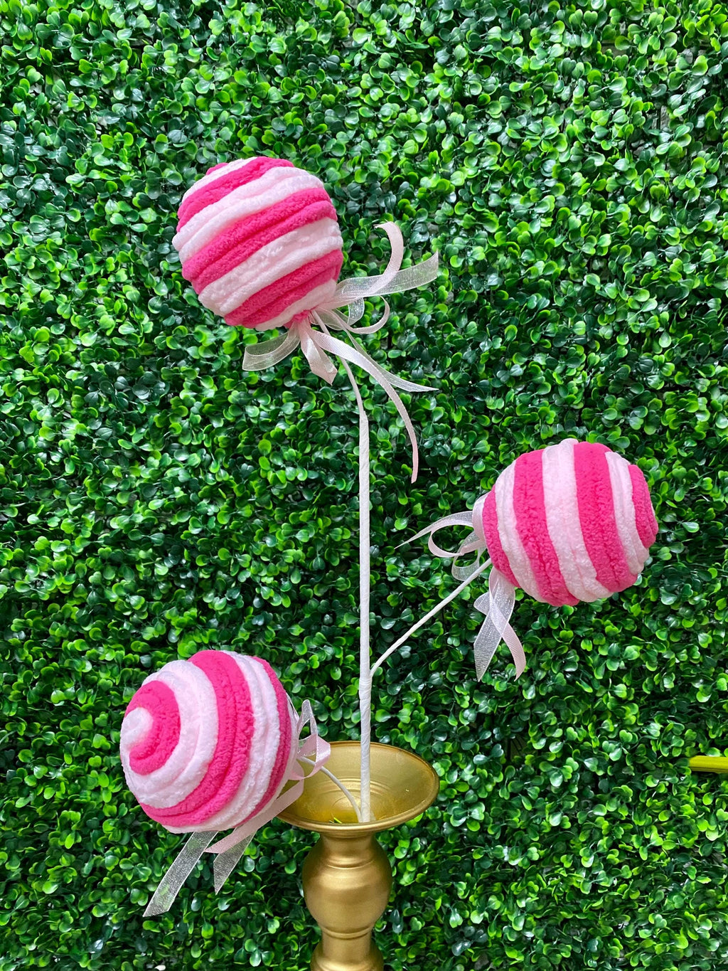 Pink Chenille Ball Spray - 24 inch