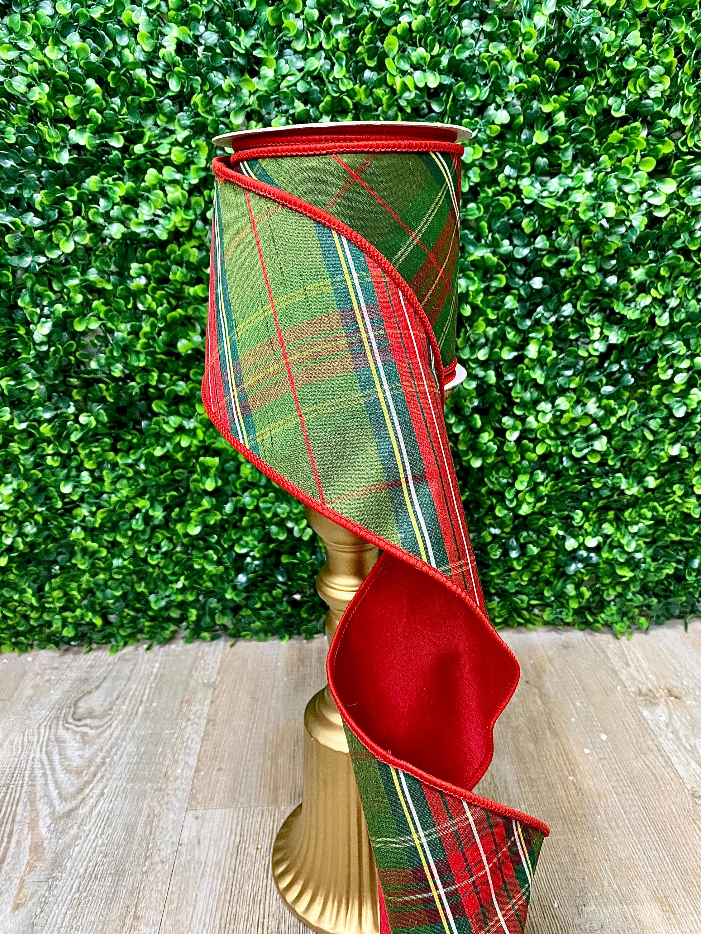 4 Inch Red and Green Traditional Christmas Plaid Ribbon ~ 10 yards