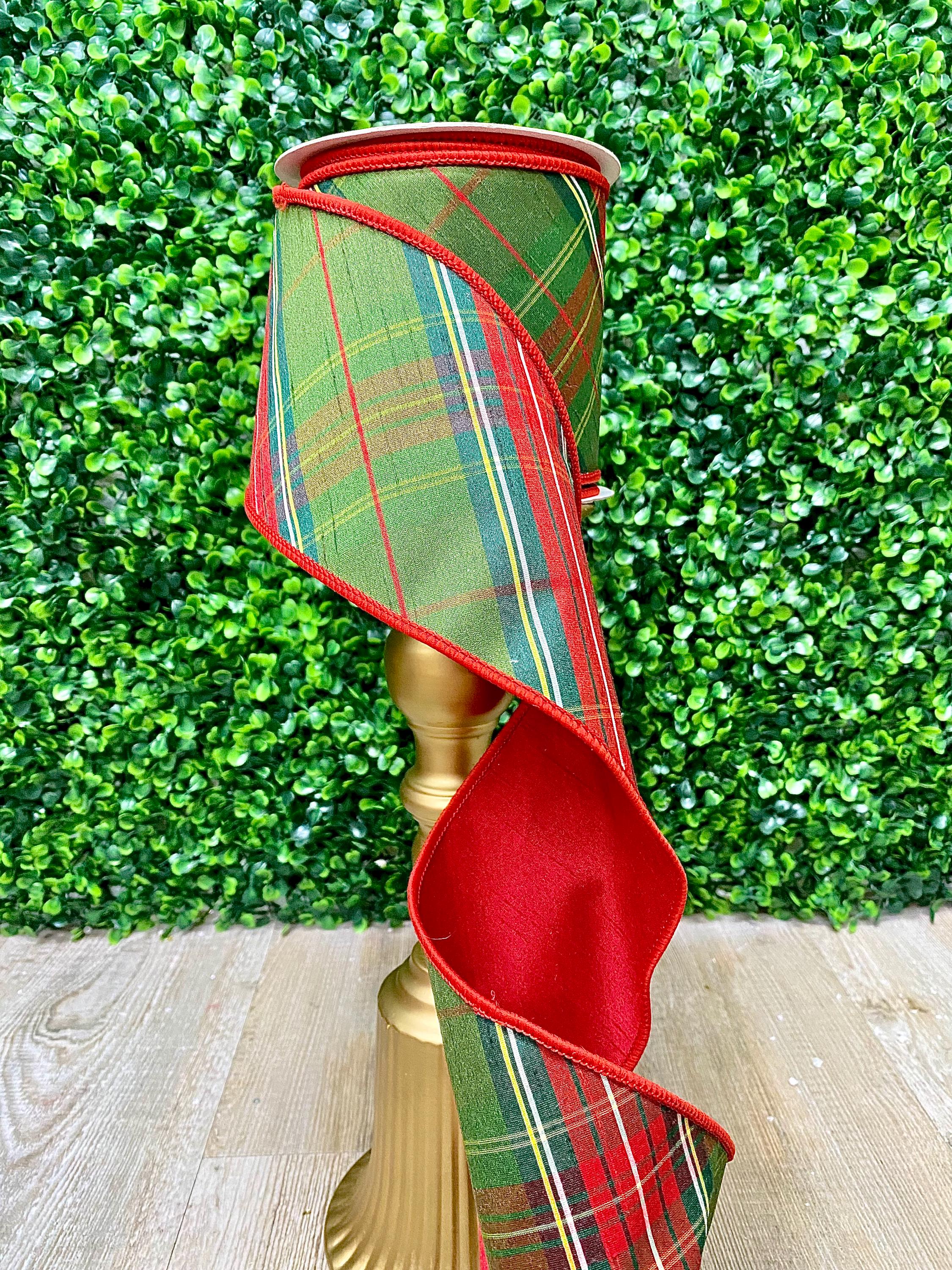 4 Inch Red and Green Traditional Christmas Plaid Ribbon ~ 10 yards