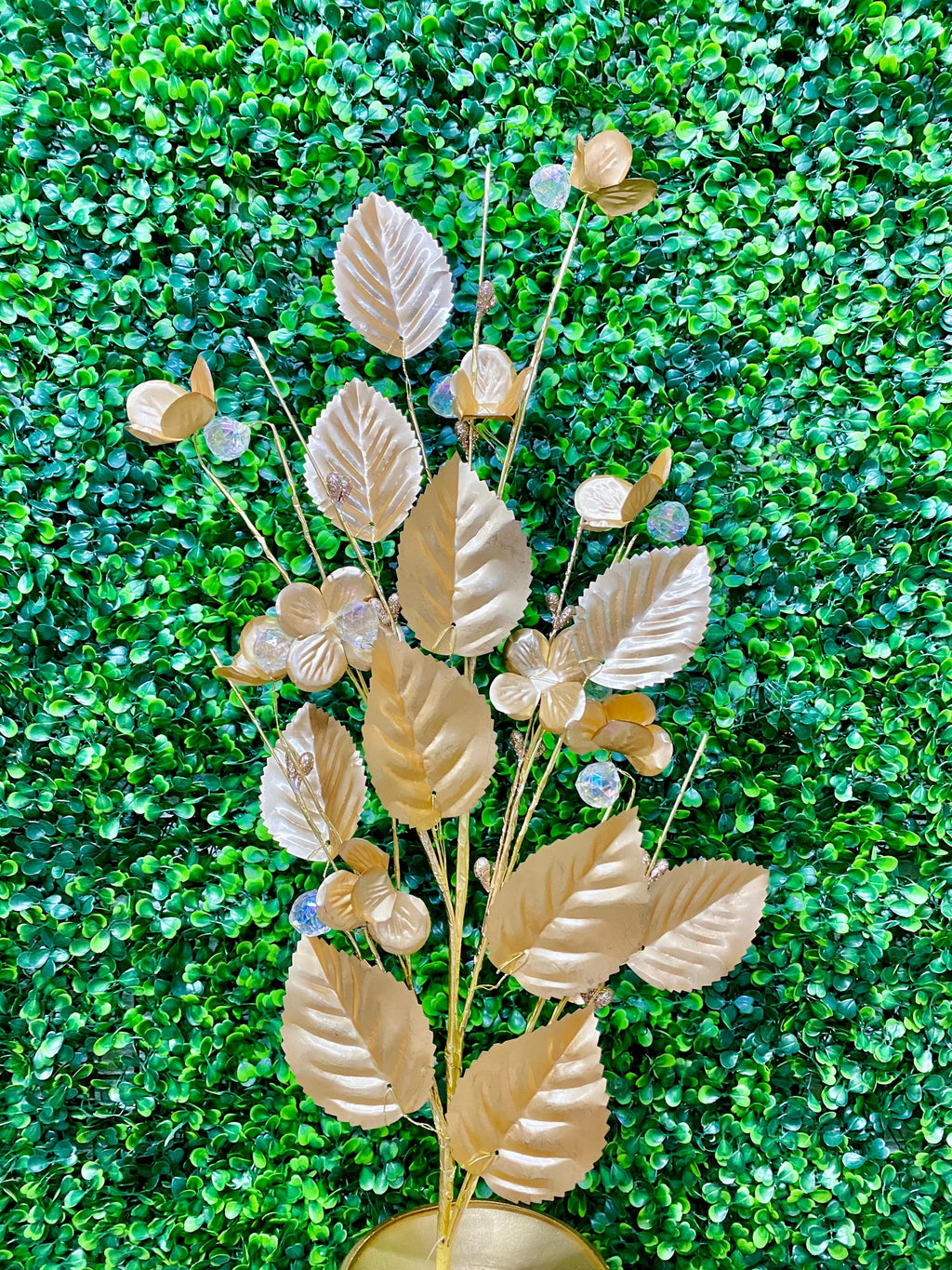 Gold Metallic Flower/ Leaf/ Bead Spray - 28 Inch