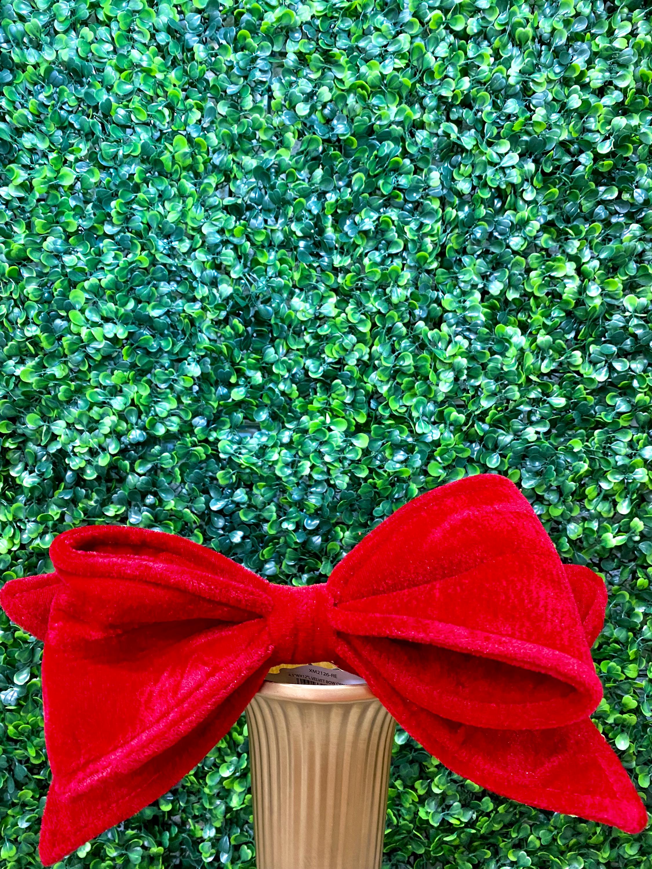 Red Velvet Bow Ornament - Wired