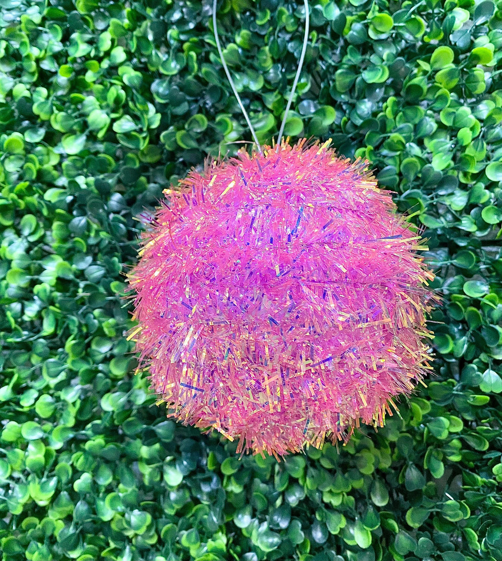 Pink Tinsel Ball Ornament - 4.5 Inch