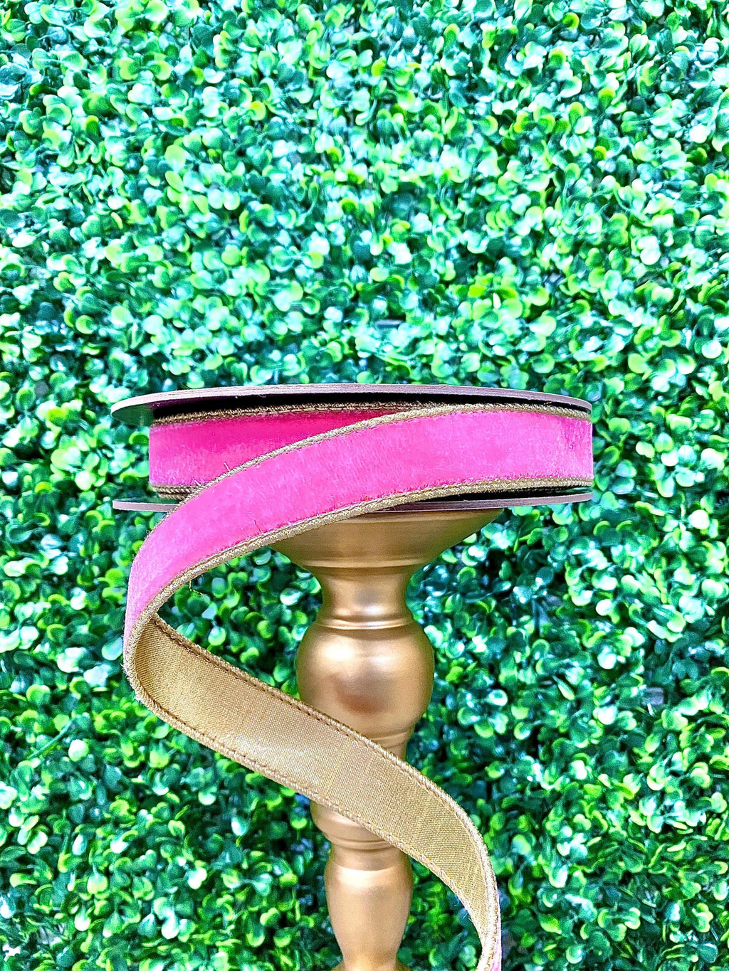 1 inch Bubblegum Pink Velvet Ribbon with Gold Back - 10 yds