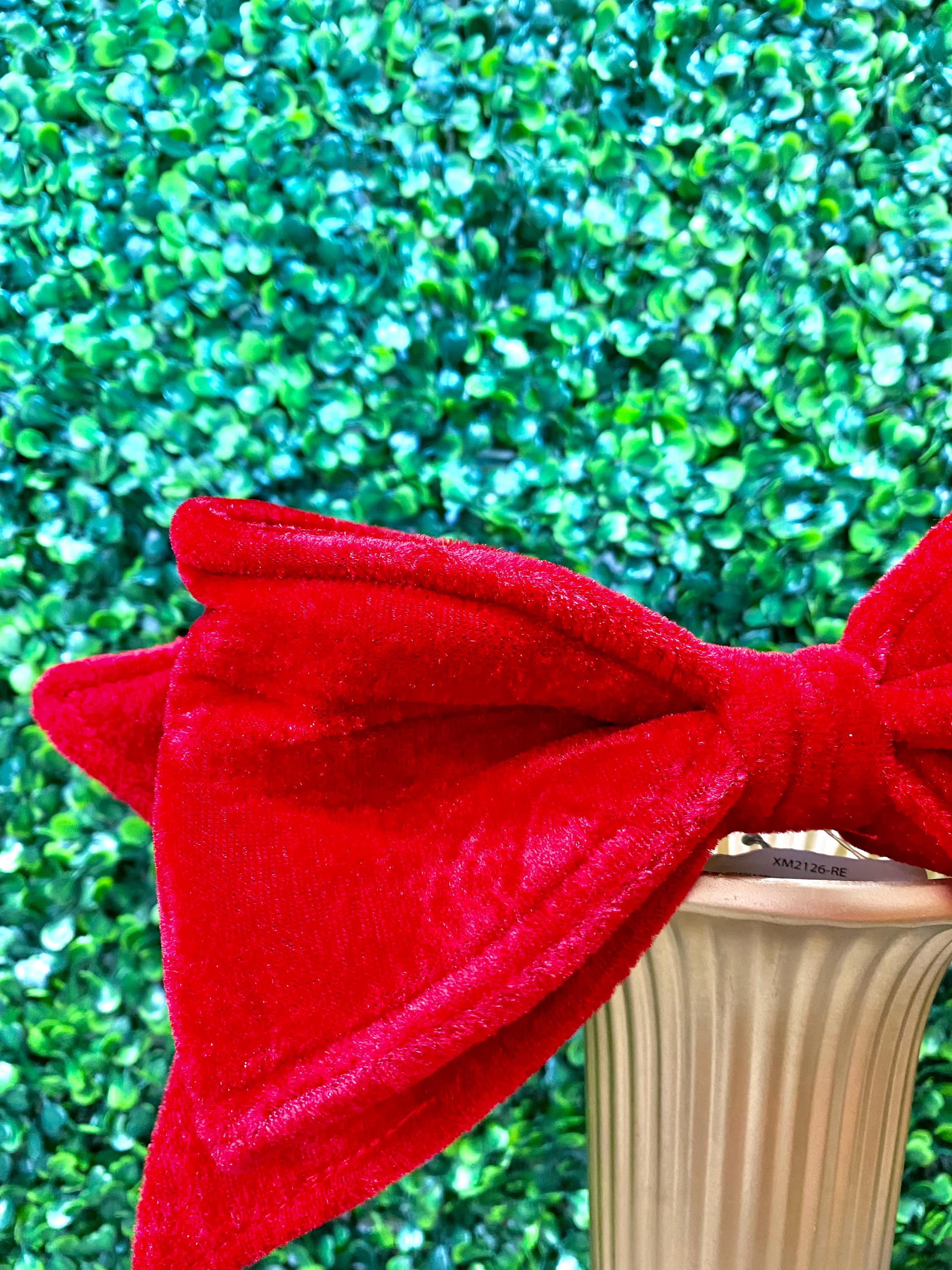 Red Velvet Bow Ornament - Wired