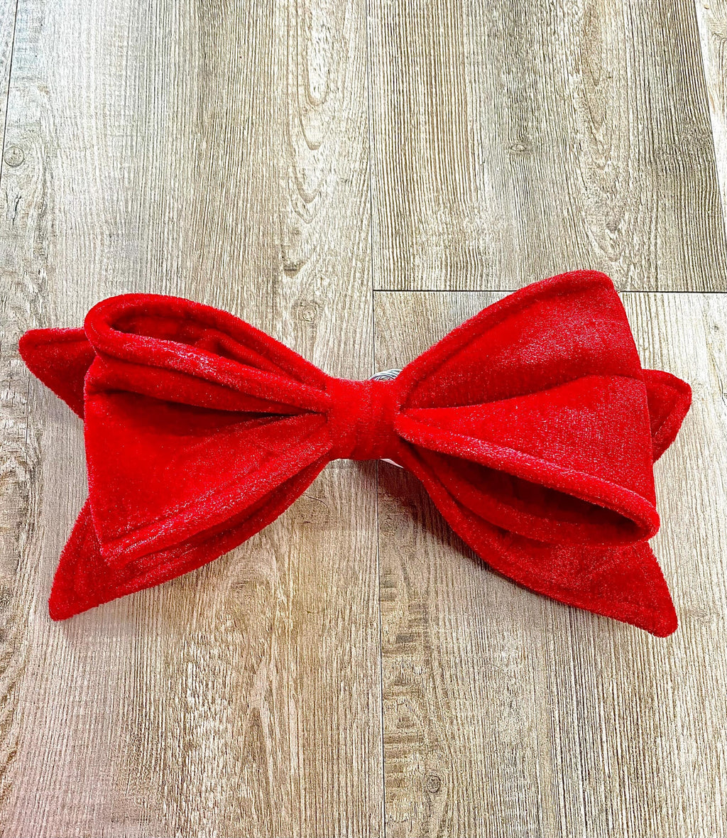 Red Velvet Bow Ornament - Wired