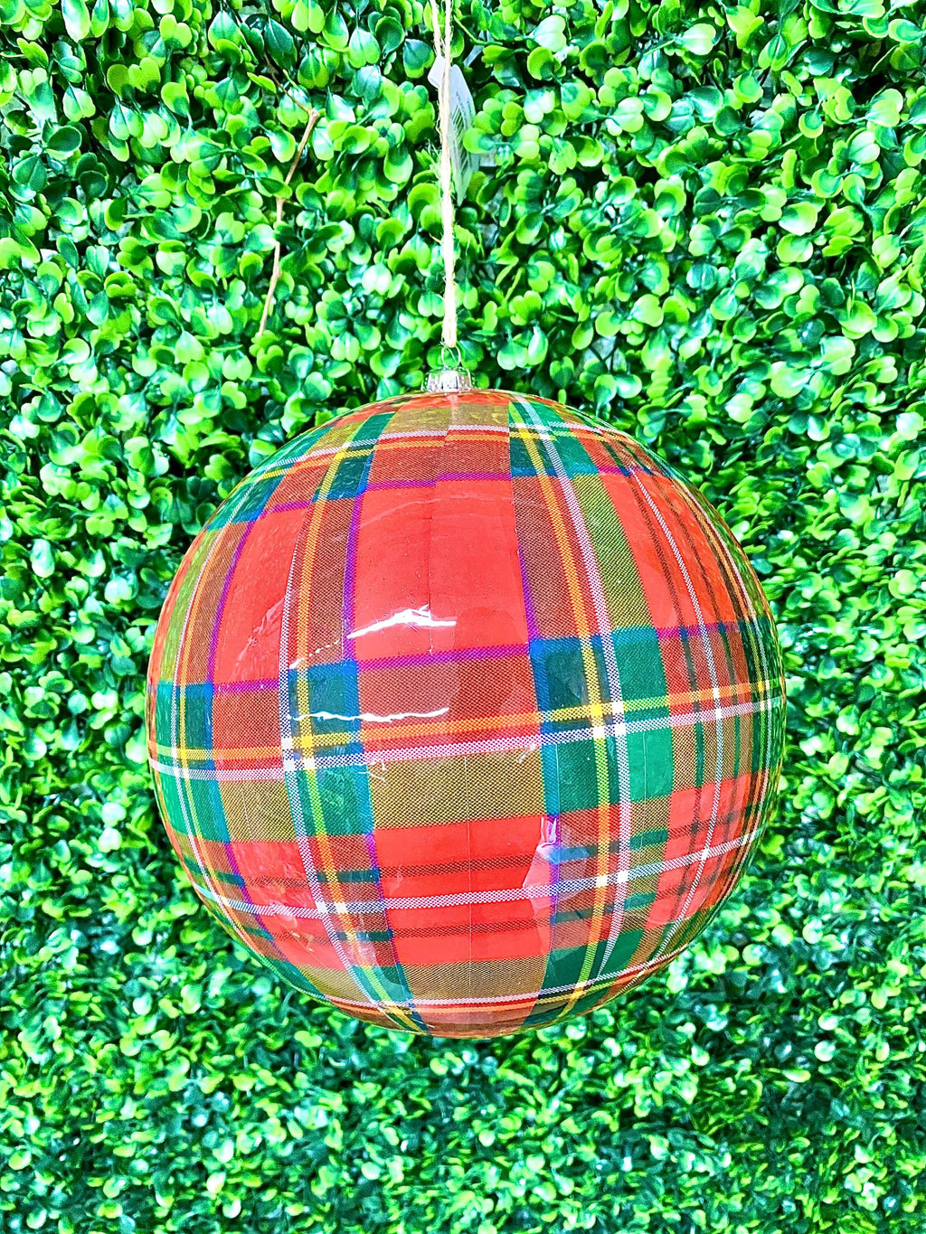 8” Plaid Plastic Ball Ornament - LARGE