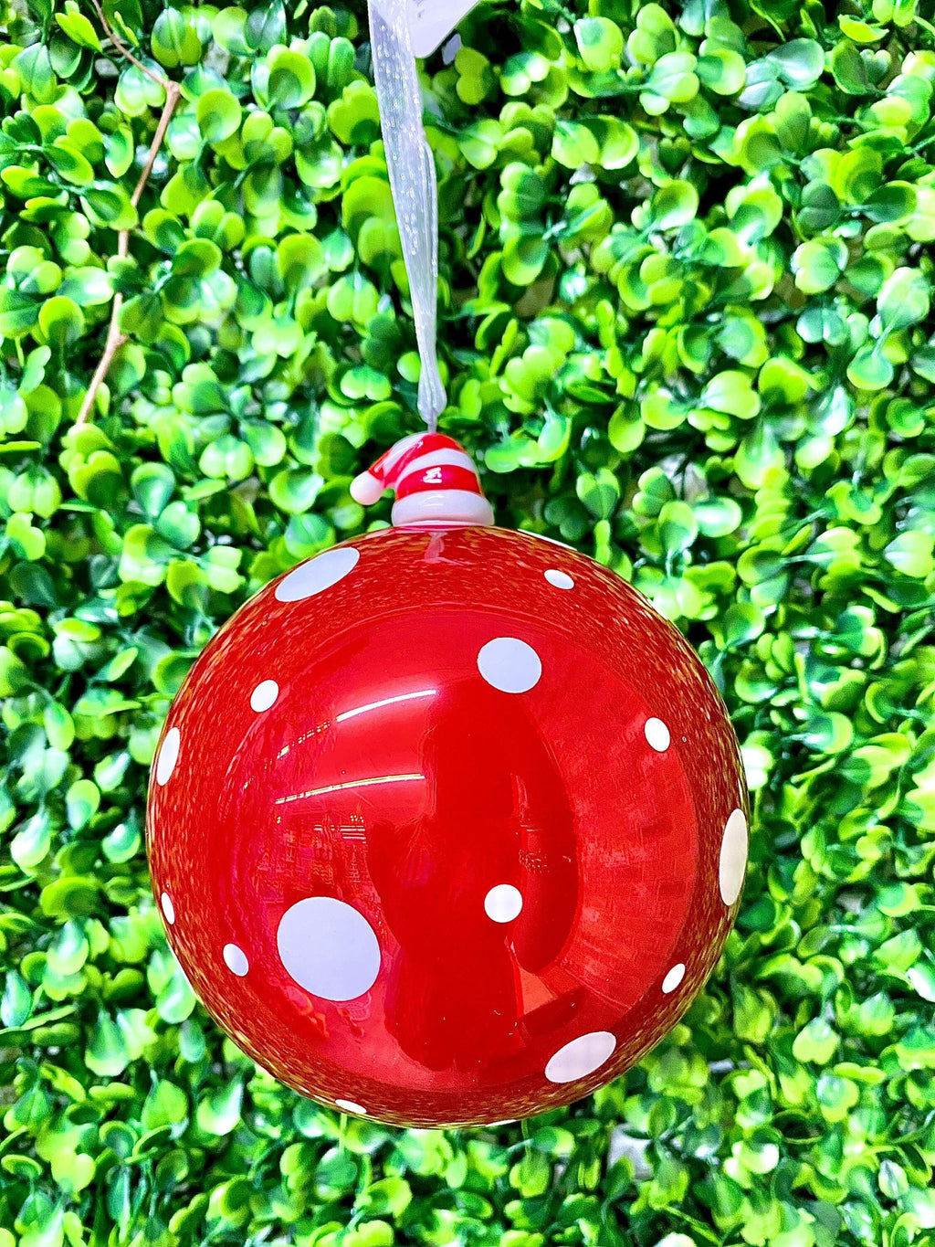 4” Red Polka Dot Glass Ball Ornament