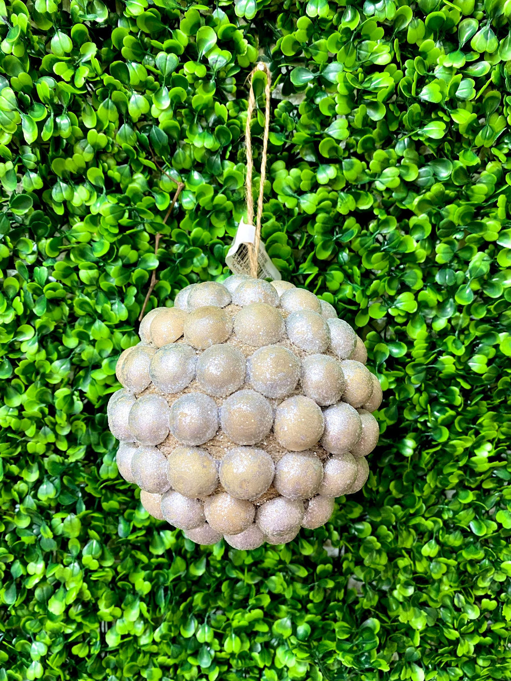 4.5” Wood Bead Ball Ornament - Beige and Silver