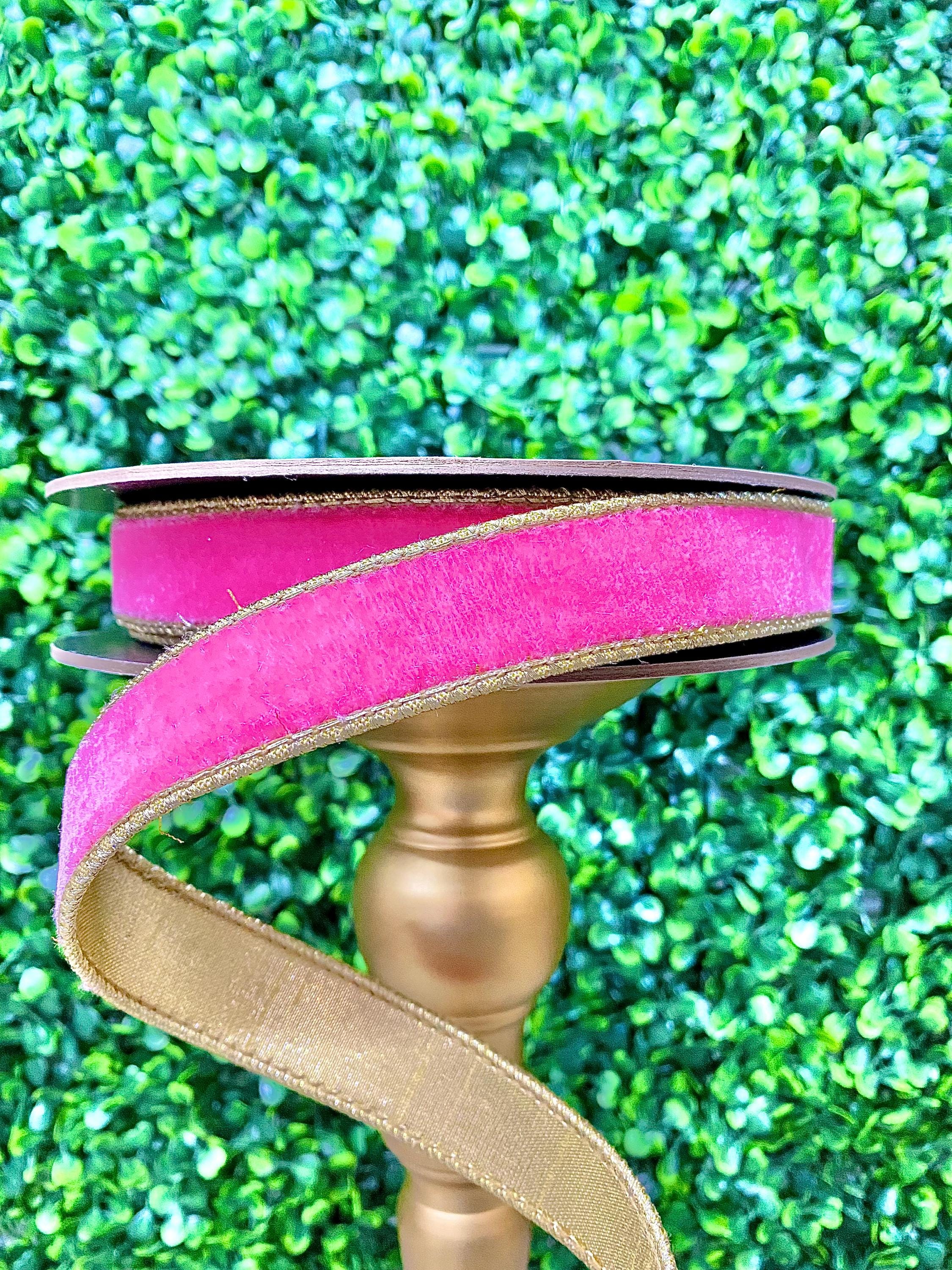 1 inch Bubblegum Pink Velvet Ribbon with Gold Back - 10 yds