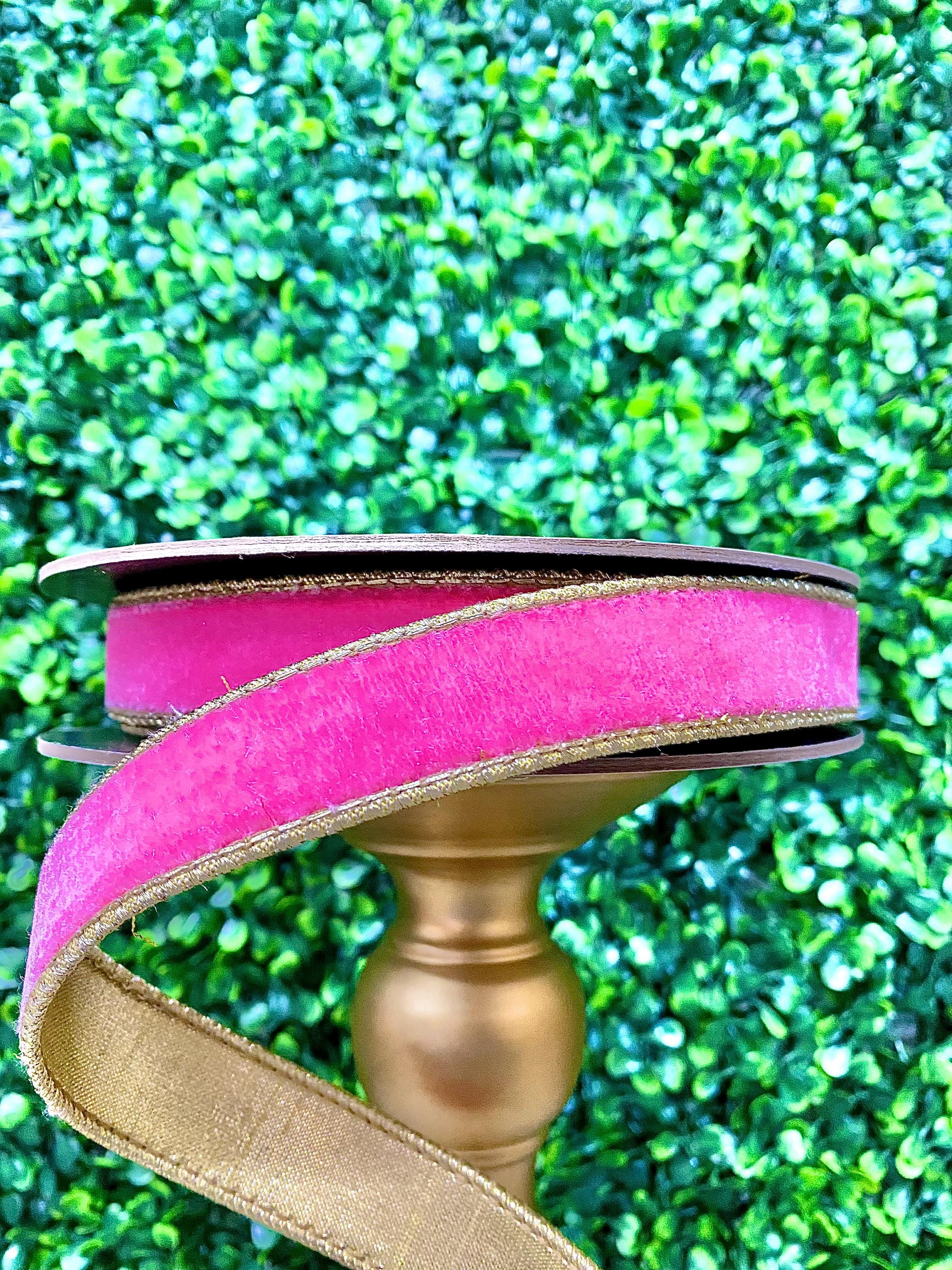 1 inch Bubblegum Pink Velvet Ribbon with Gold Back - 10 yds