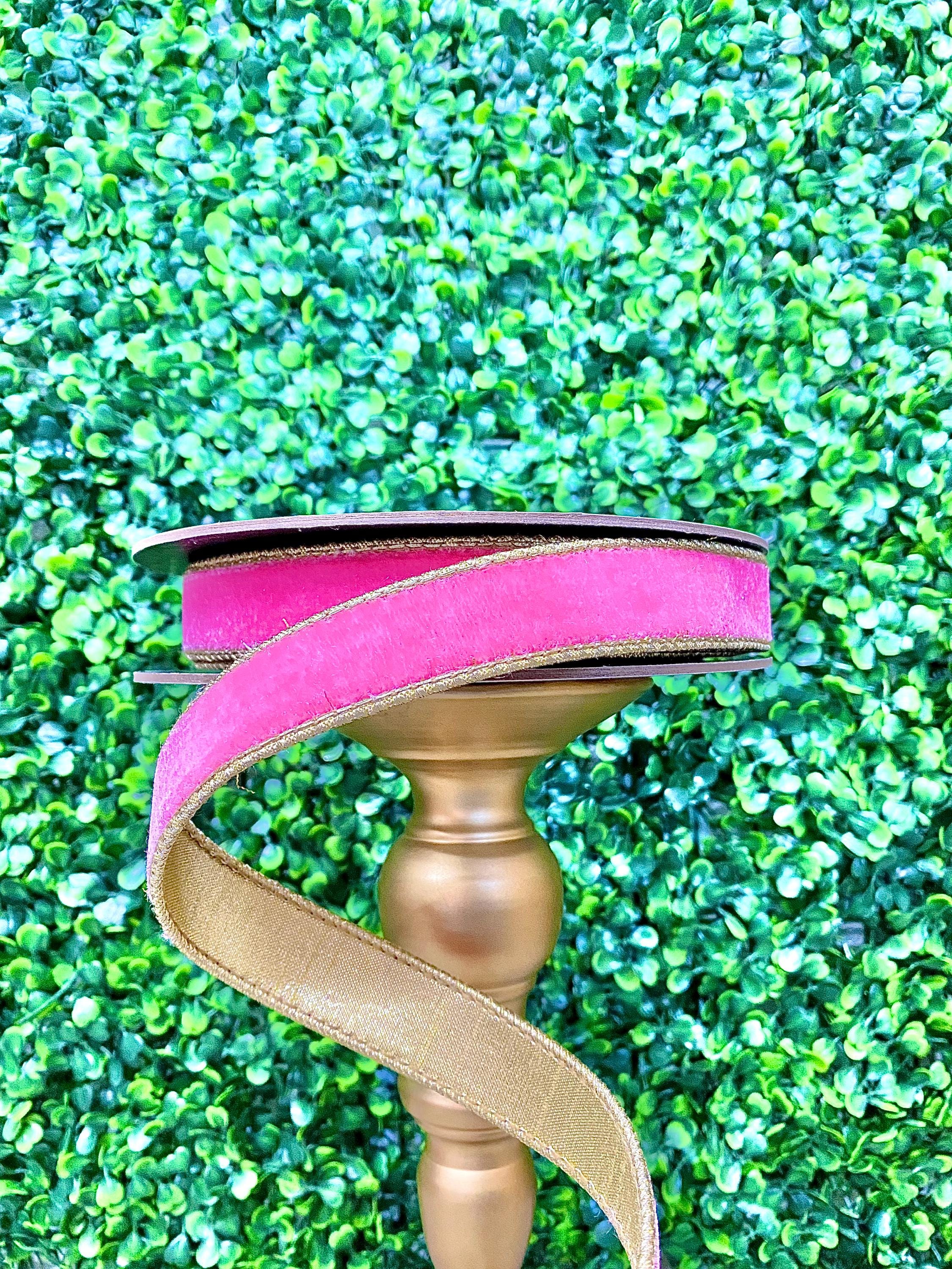 1 inch Bubblegum Pink Velvet Ribbon with Gold Back - 10 yds