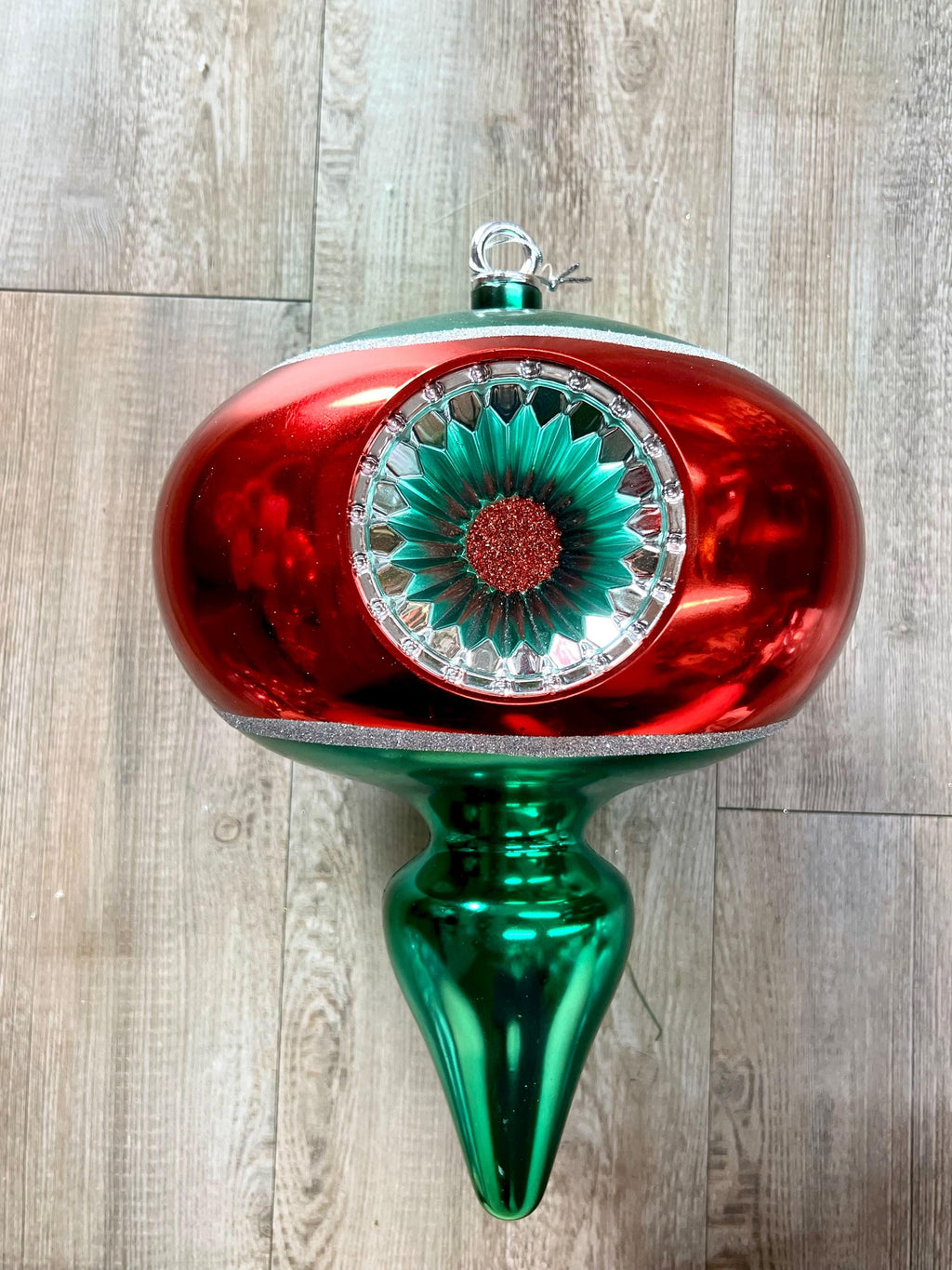 12" Reflector Finial Ornament - Red and Green - Shatterproof