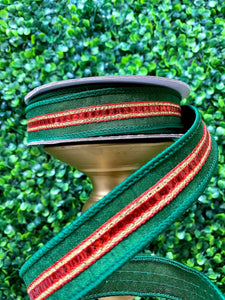 1 inch Emerald Green and Red Twinkle Trim - 10 yards - Wired